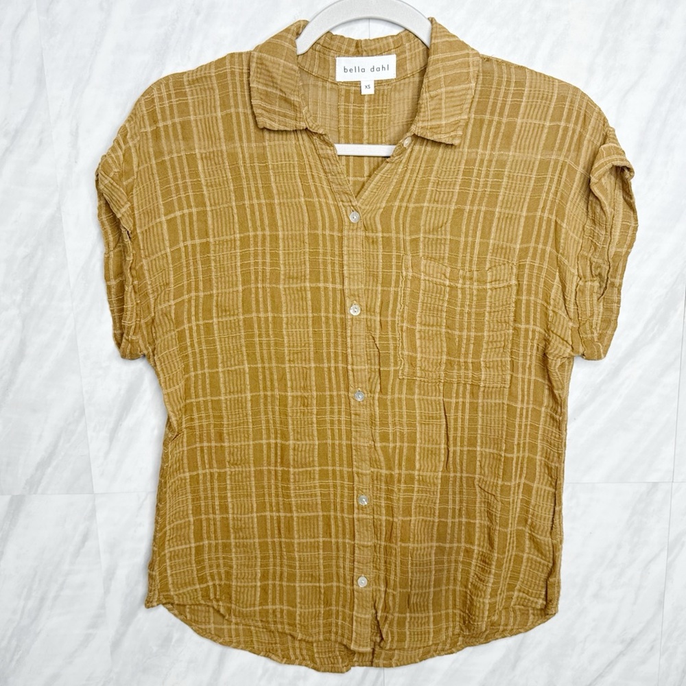 Bella Dahl Tan Plaid Button-Down Shirt XS
